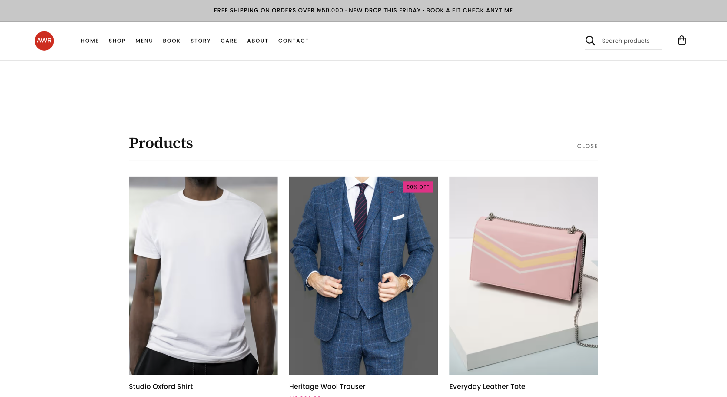 Sloud Site Shop module showing products customers can browse and buy